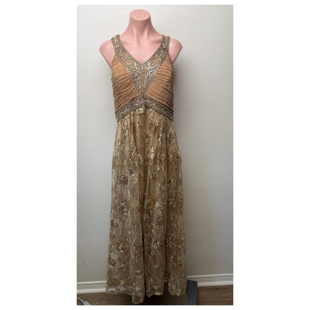 Sue Wong Beaded Sequin V-Neck Floral Dress 16